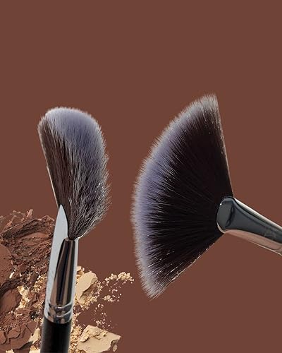 Miniatura 7 de Nanshy Brocha iluminadora de abanico, maquillaje profesional para rubor, bronceador, mezcla, brocha de resaltado y más, pincel de polvo fijador,