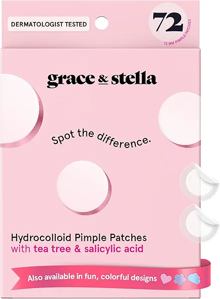 grace & stella Award Winning Pore Strip Pimple Patches for Face - Hydrocolloid Acne Patches for Shrinking Zits, Whiteheads - Spot Stickers - Dermatologist-Tested, Vegan (Invisible, 72 Count)