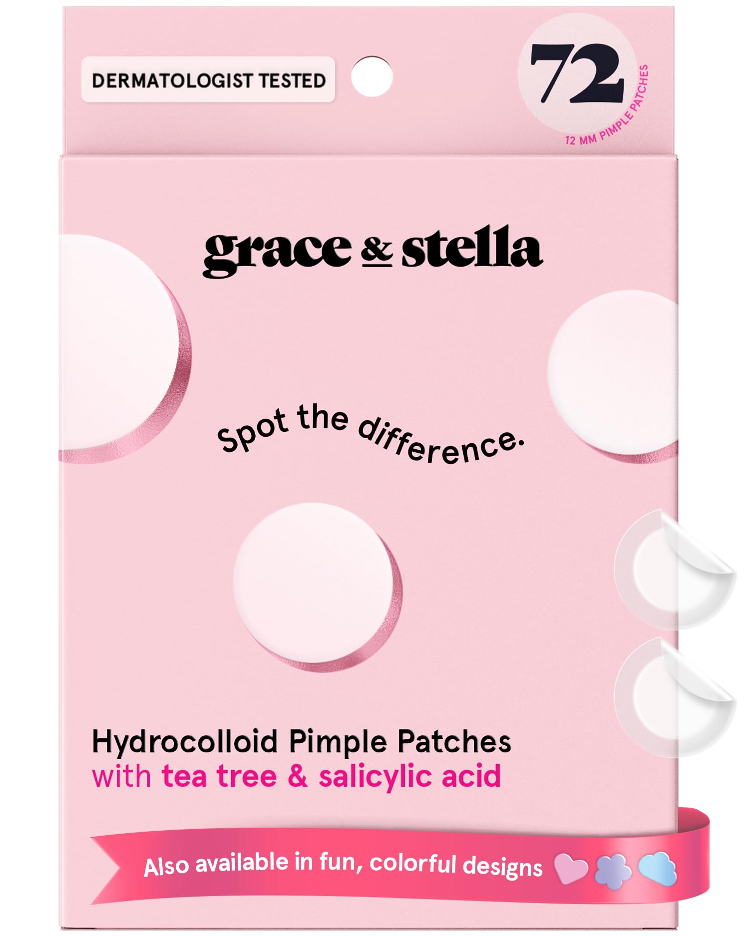 grace & stella Award Winning Pore Strip Pimple Patches for Face - Hydrocolloid Acne Patches for Shrinking Zits, Whiteheads - Spot Stickers - Dermatologist-Tested, Vegan (Invisible, 72 Count)