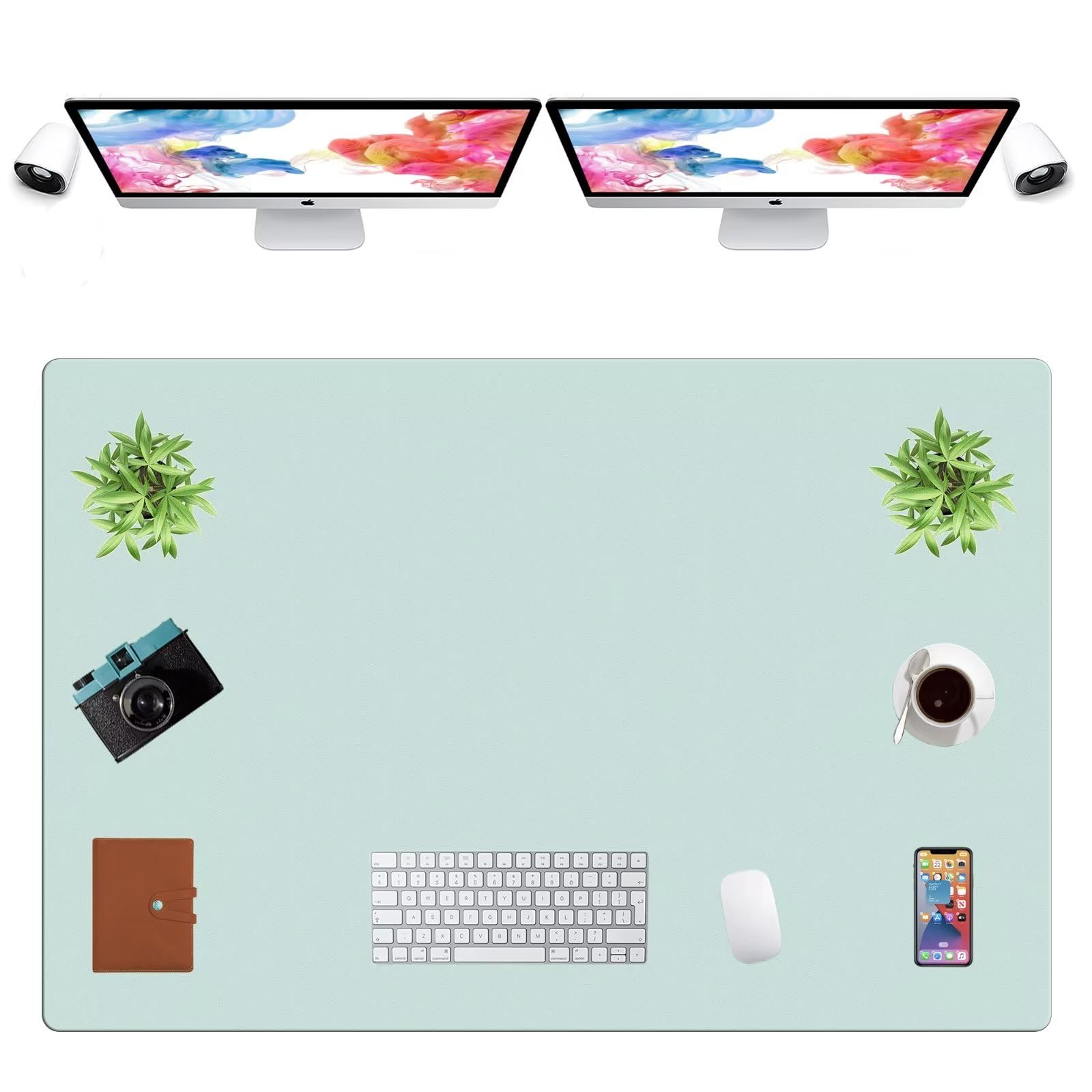 LL-COEUR Extra Large PU Leather Desk Mat Large Mouse Pad XXL Waterproof Table Mat Office Laptop Writing Pad (47.2 x 31.5 inch, Light Green)