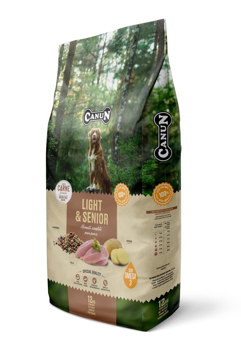 Pienso para Perros Senior o con sobrepeso con Pollo Fresco Sin Cereales Alimento seco para Perros 12 kg Canun Fresh Ligth&Senior