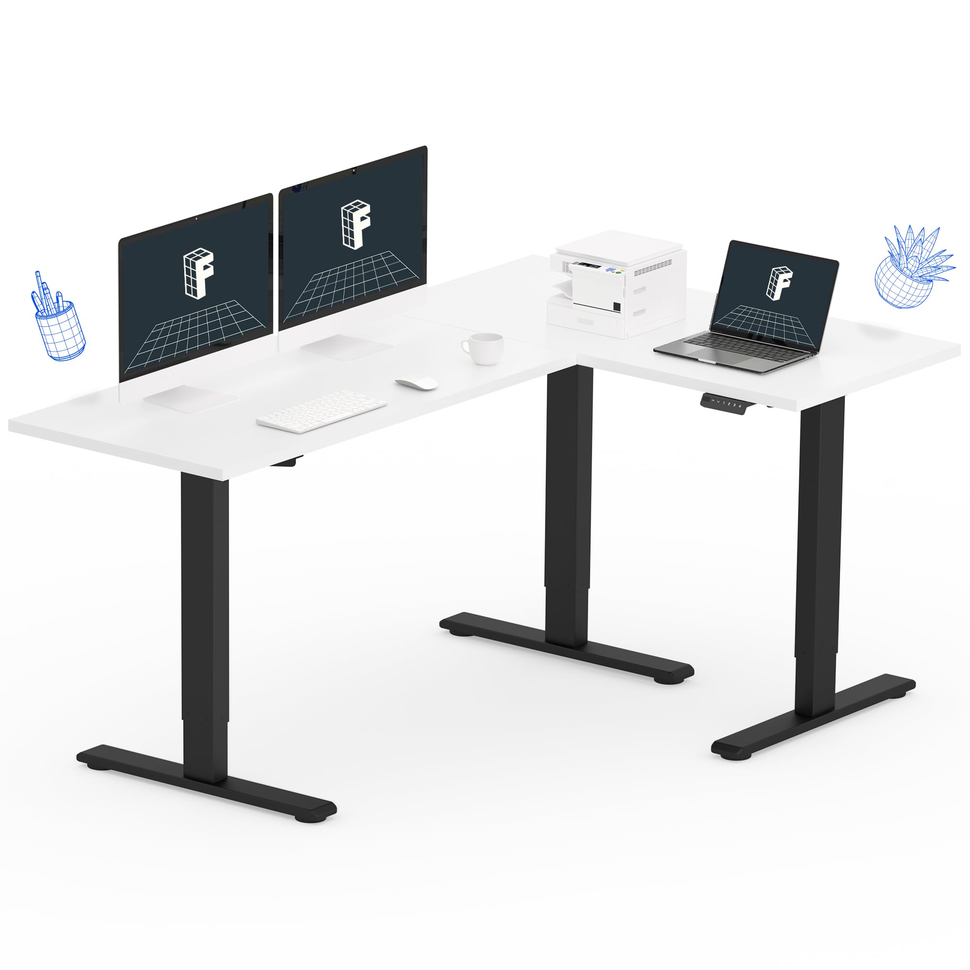 FLEXISPOT71 inch L-Shaped Standing Desk, Electric Height Adjustable Desk, Sit Stand Large Corner Desk, Memory Preset Controller, Modern Design, Black Frame with White Top
