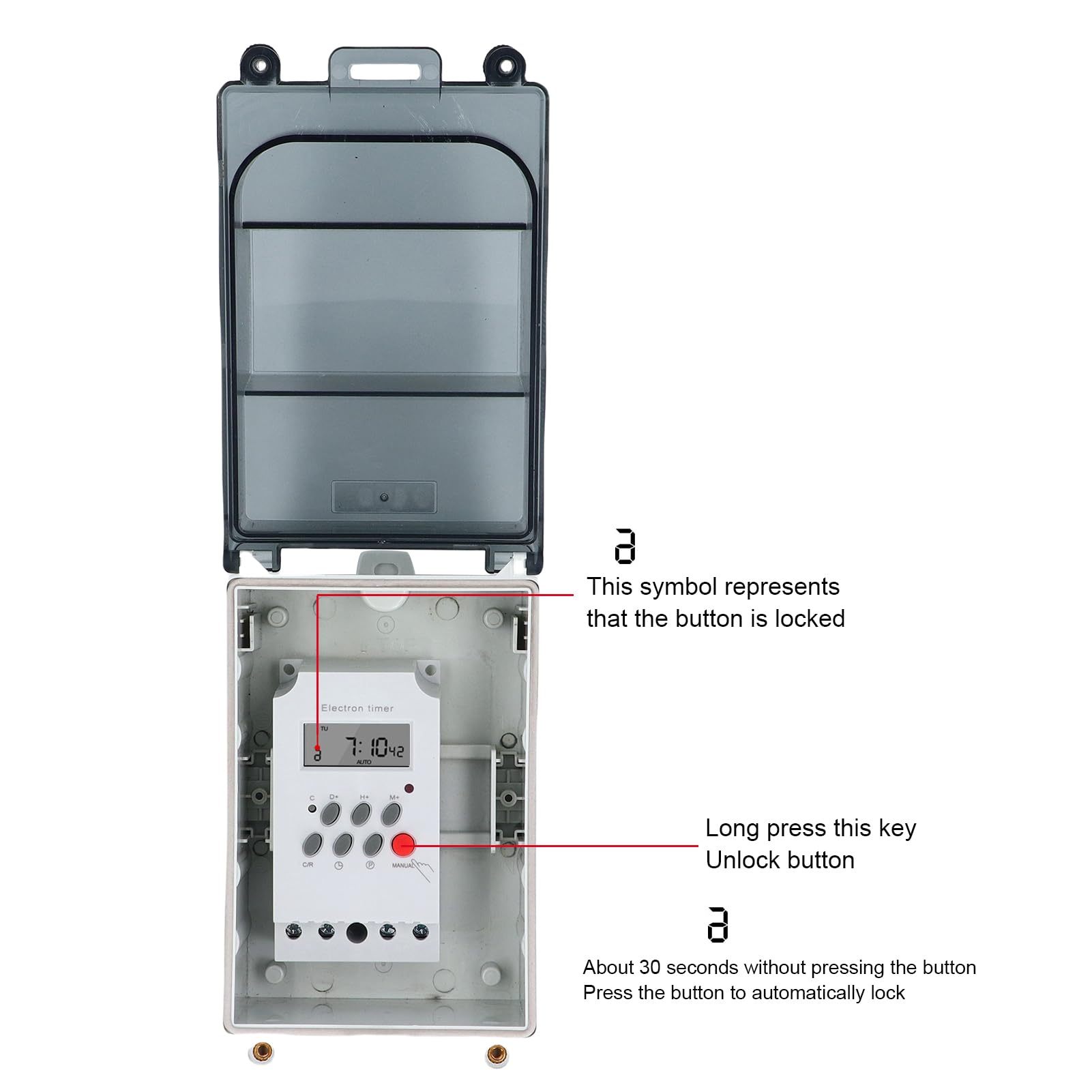 Pyhodi Poolpumpen -Timer, Digitaler Timerschalter, 7 -Tage -28 -Off -Programme, 2 Steckdosen, IP67 Wasserdicht, Eingebaut