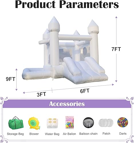 Miniatura 2 de Casa inflable de boda blanca con soplador de salto con tobogán para fiestas de niños, castillo familiar, 9 pies de largo x 9 pies de ancho x 7 pies