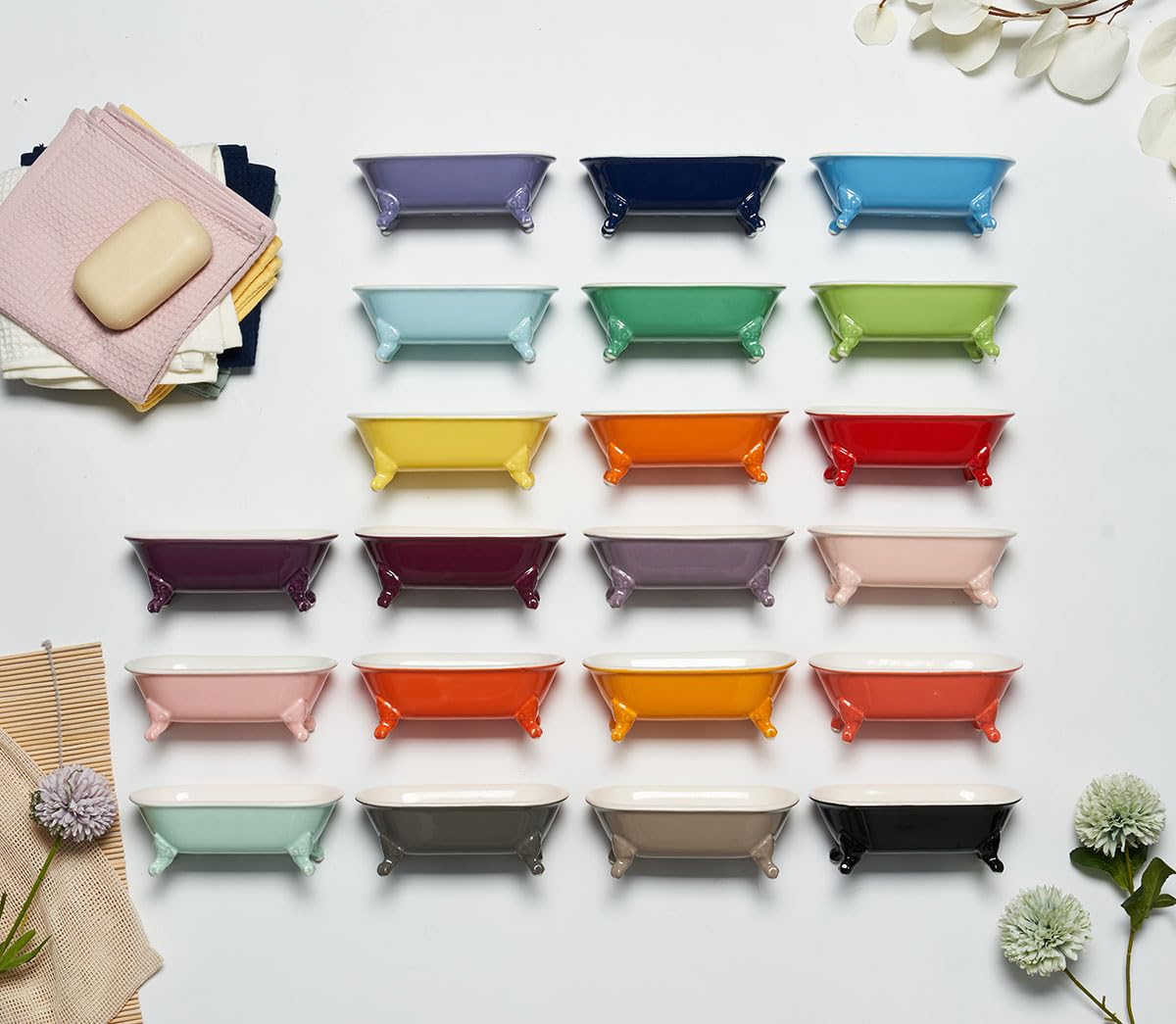 NEWHENGS 6.5" Ceramic Mini Decorative Clawfoot Bathtub Bar Soap Dish, Kitchen Sponge Holder and Shower Tray for Bathroom, 1 Pack(Bright Teal)