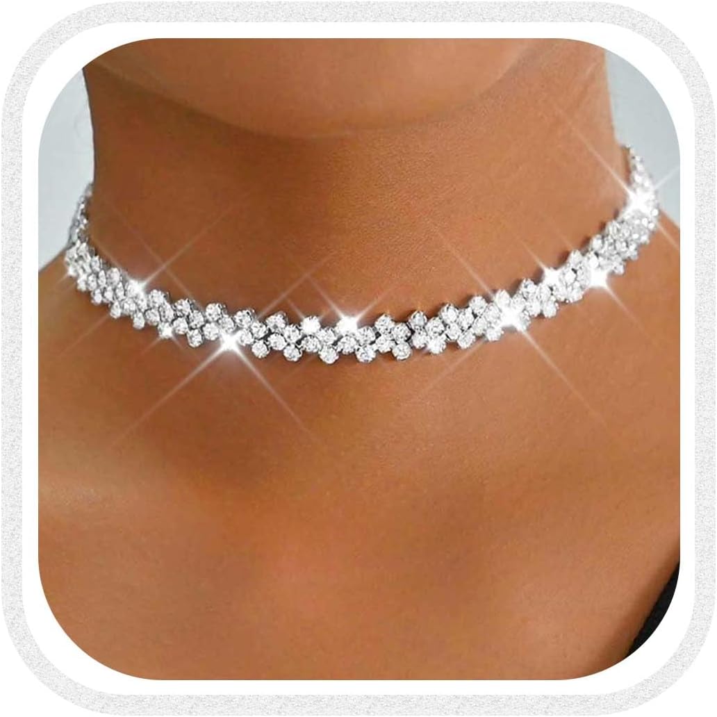 Fashey Rhinestone Choker Necklaces Sparkly Crystal Necklace Dainty Necklaces Jewelry for Women