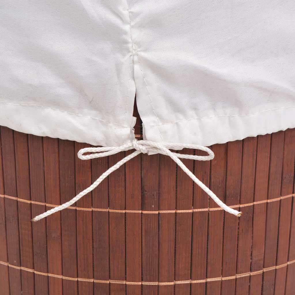 Panier à linge rond en bambou marron avec poignée et couvercle, 35 x 60 cm, pliable et peu encombrant, avec insert en tissu polyester amovible, panier à linge stable pour salle de bain