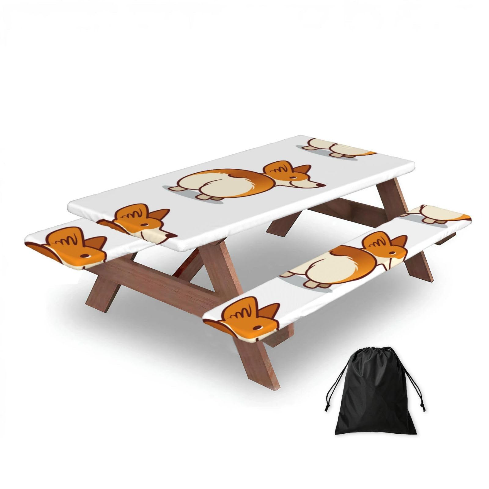 Dopklna As Picture Corgi Dog Funny Butt, Picnic Table Cover With Bench Covers -Waterproof Elastic Fitted Tablecloth For Garden Camping Patio 76X152cm
