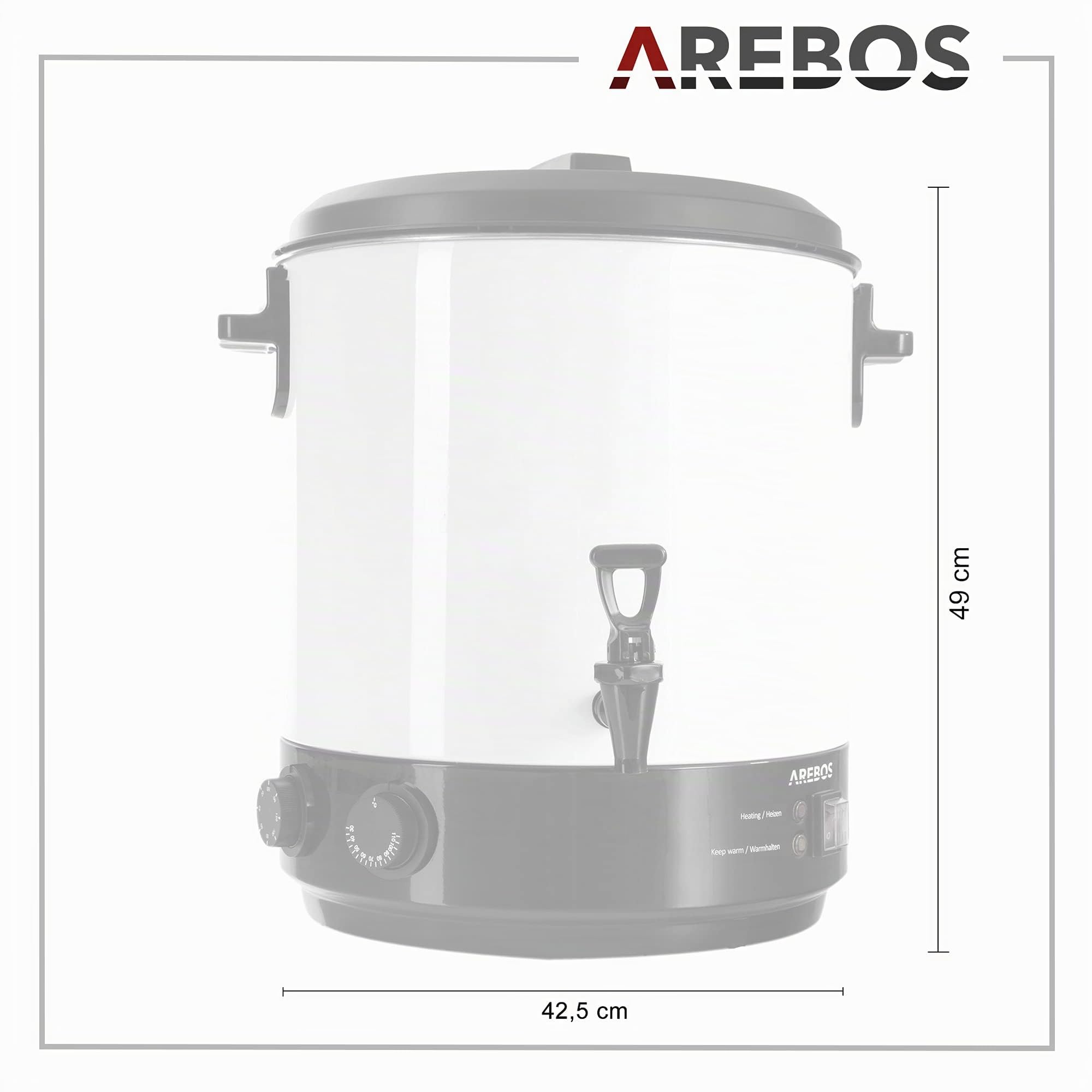 Arebos Cocedero de conservas 1800 W | Olla envasadora 28 L| incl. temporizador y termostato | Ajuste continuo de la temperatura 30-110 °C | Temporizador 20-120 min.