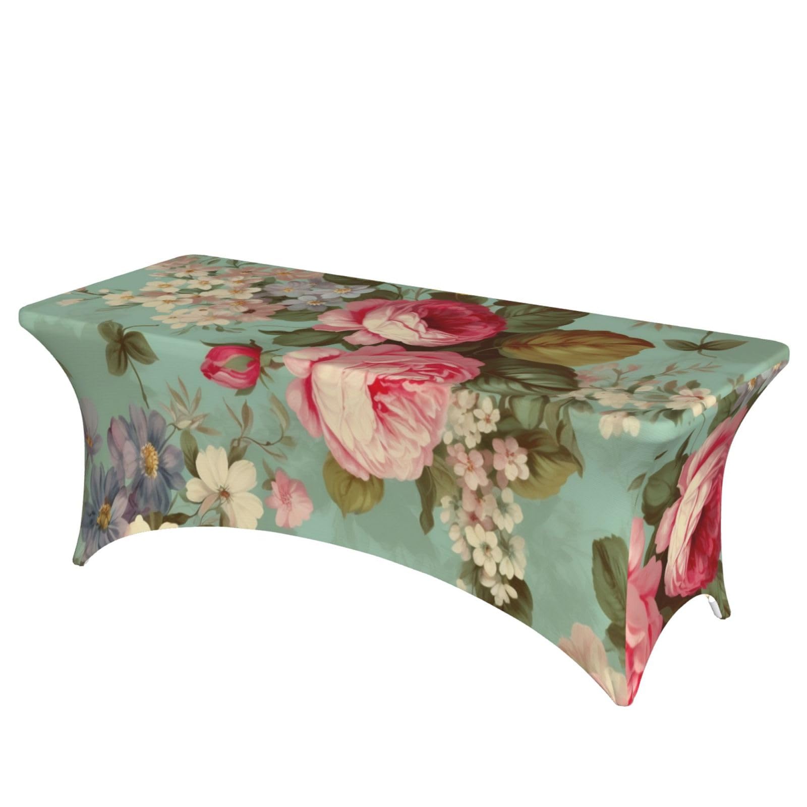 Nappe extensible en élasthanne florale vintage de 1,8 m pour table rectangulaire