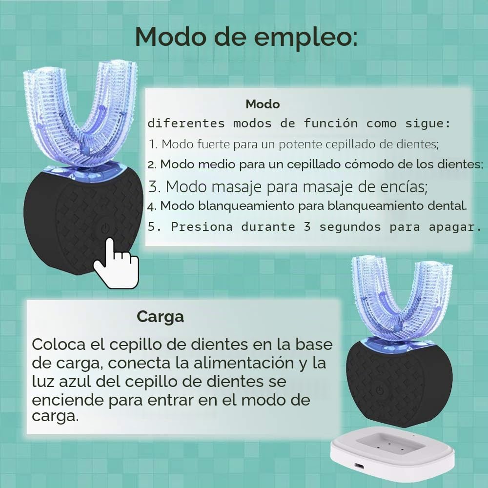 Cepillo de Dientes Ultrasónico Automático, Cepillo de Dientes Eléctrico Ultrasónico 360° para Adultos (Negro)