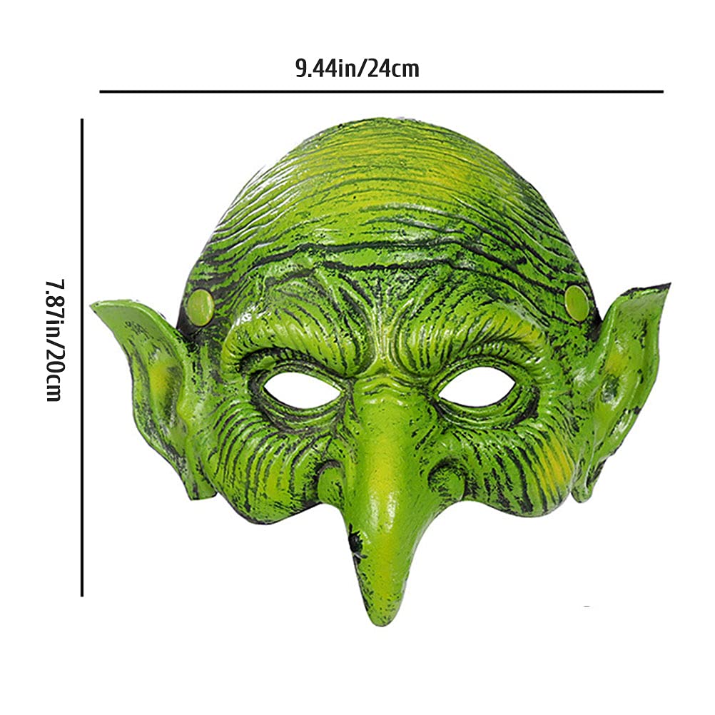 PUNELE Scary Witch Mask, Half Face Green Goblin Mask - Image 2
