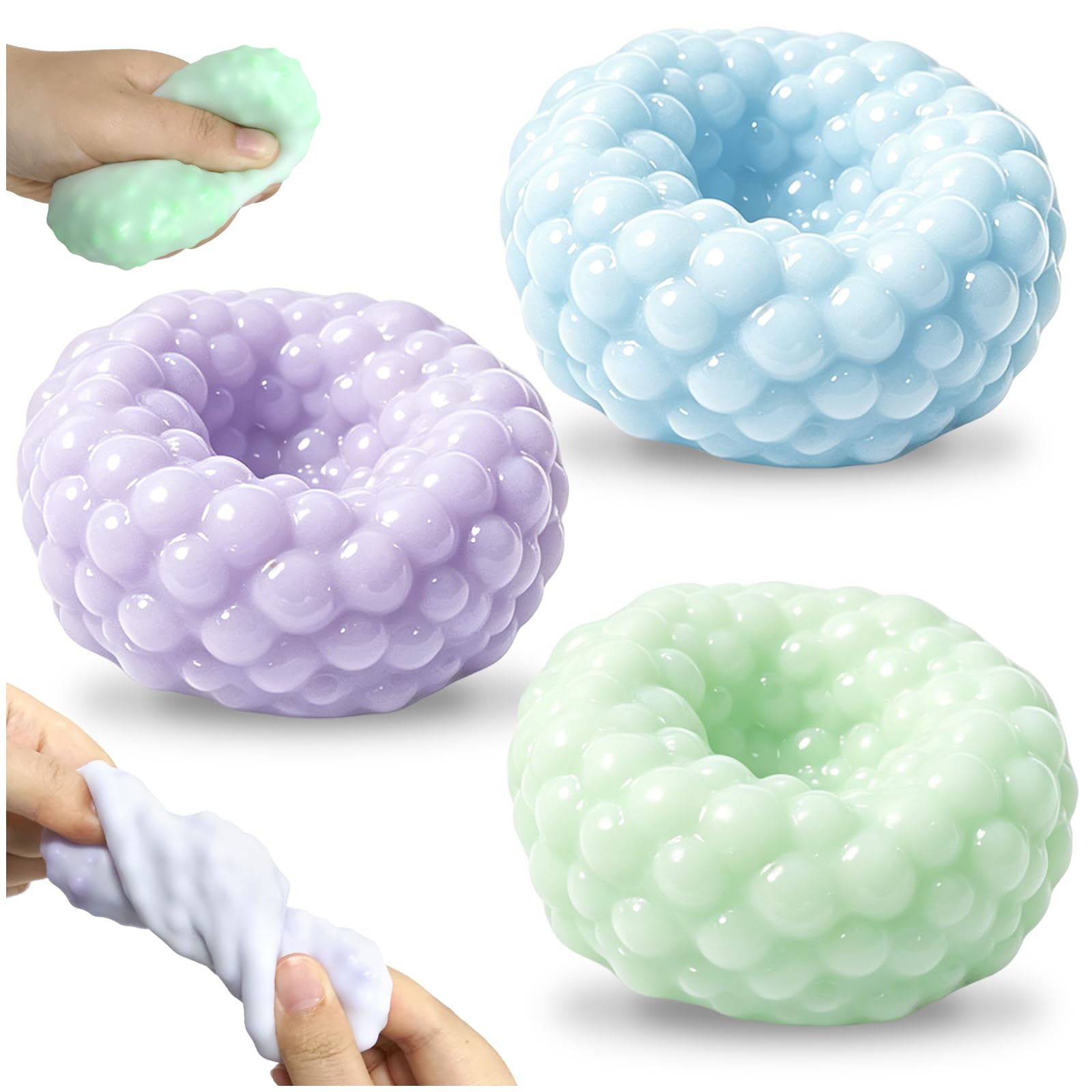 KINGSH Crunchy Squishy 3PCS, Crinkly Crunchy Stress Balls, Handmade Soft Textured Sensory Squeeze Balls, Ice Skin Moldable Anxiety Relief Fidget Sensory Squishys for Office, Classroom, Travel