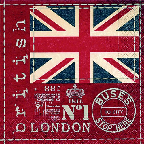 20 serviettes British Flag – drapeau britannique/Royaume-Uni/London 33 x 33 cm
