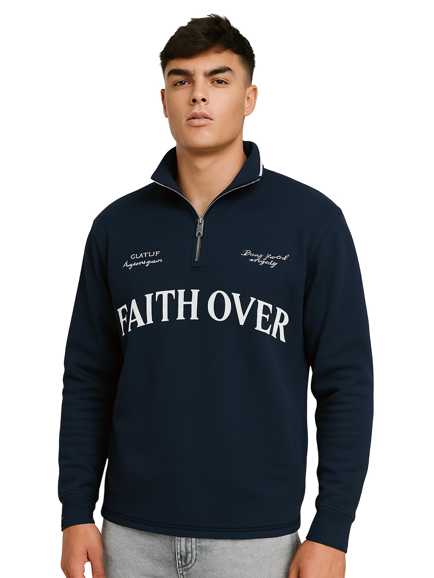 || Mens || Printed || High Neck || Half Zipper || Full Sleeve || Cotton Blend || Polo T-Shirt-image-14