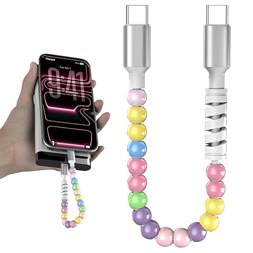 COOYA Cable USB C a USB C de 1 pie, 60 W, cable de carga rápida tipo C, cable de carga de cuentas coloridas para iPhone 17 16 15 iPad Pro Air 11