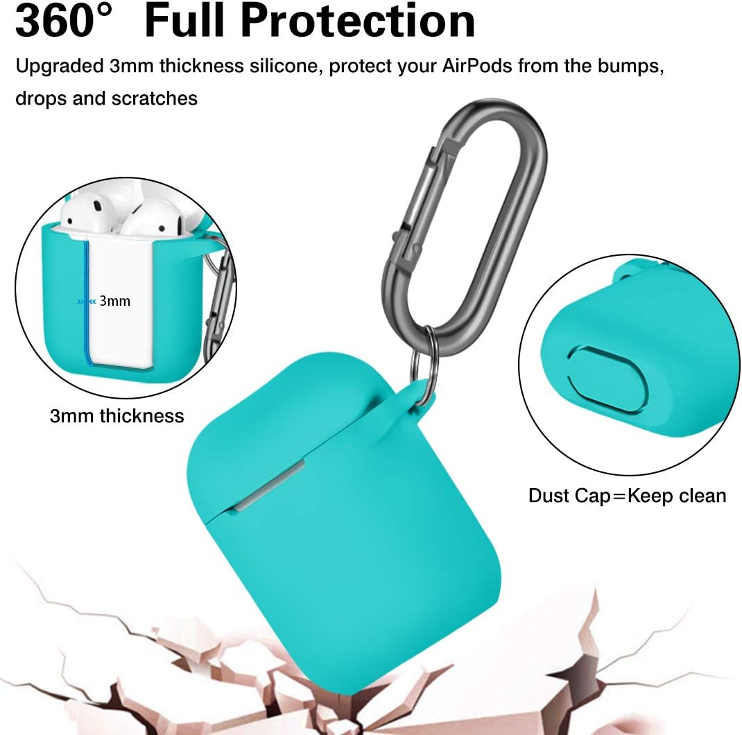 Mastten Cover Designed for AirPods Case Soft Silicone Protective Cases Cover [Front LED Visible] Compatible with Apple AirPods 2 & 1 Charging Case, with 2PCS Keychains, Women Men, Teal