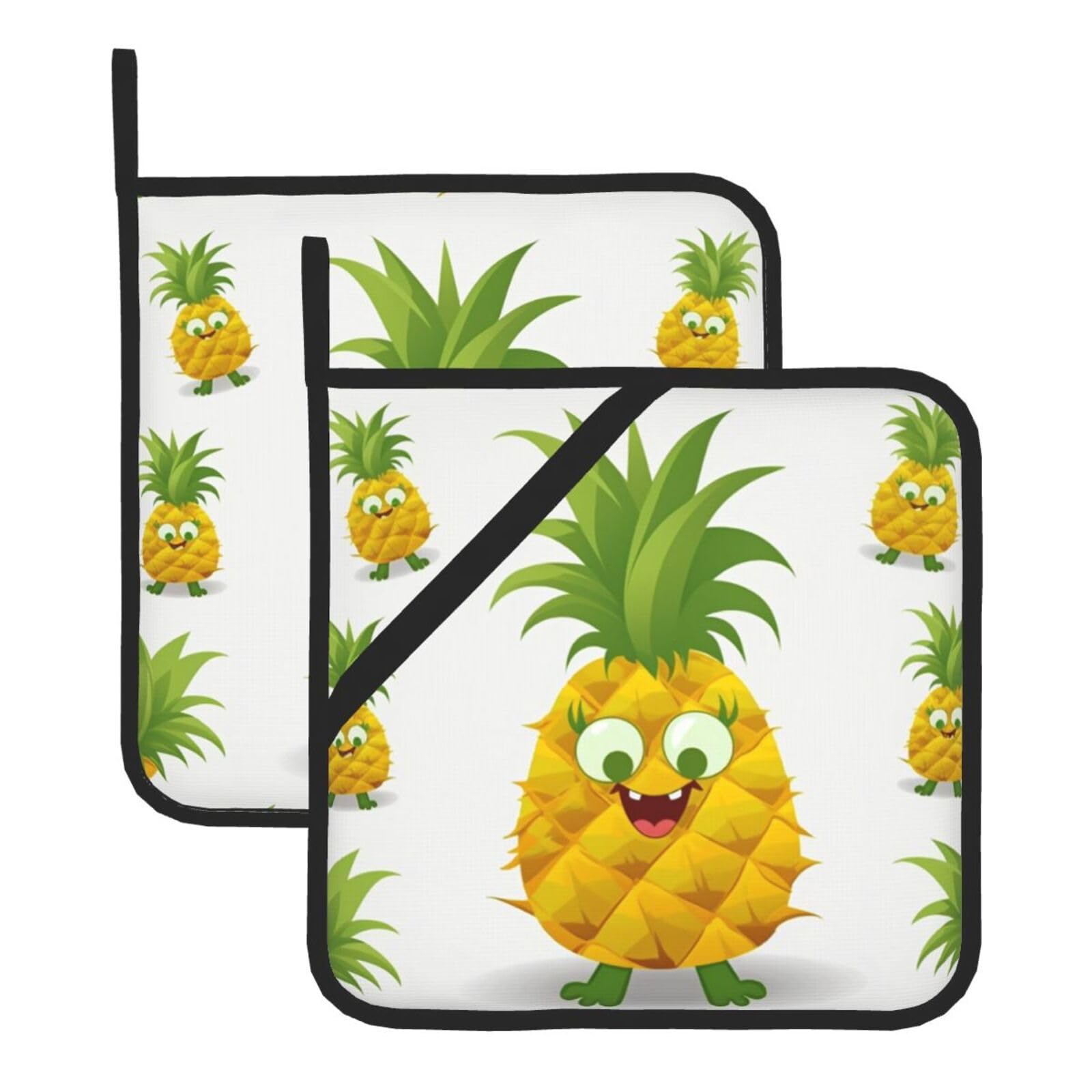 2 Pack Pineapple Pot Holders for Kitchen Heat Resistant Pot Holders with Pocket Oven Potholders Washable Hot Pads for Cooking Baking Oven Pans Trivet 8x8 Inches
