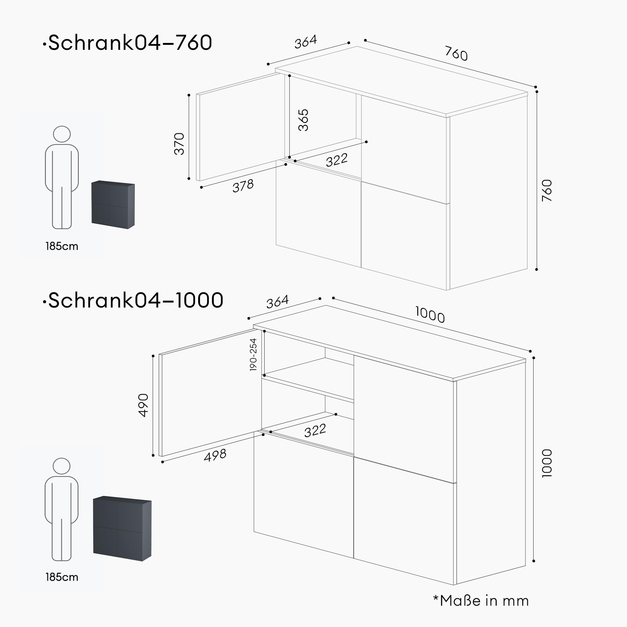 Mai & Mai Sideboard 100cm Kommode 4 Türen Soft-Close grifflos Stauraum | Kommodenschrank, Wohnzimmer Möbel, Flurschrank, bis zu 8 Staufächer, Anthrazit matt, BxTxH:100x36,4x98cm, Schrank04