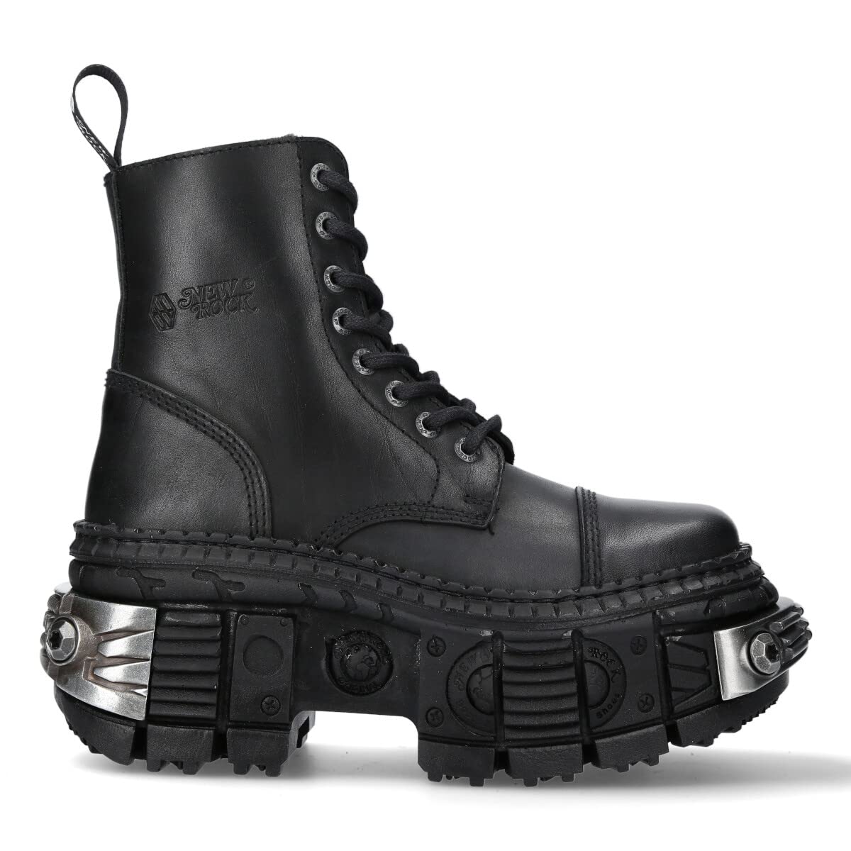 Stivali Unisex NEW ROCK Suola TANK con cerniera Colore Nero pelle/Unisex Black Boots Leather Zip M.WALL083C-S4