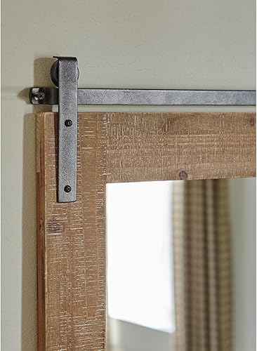 Miniatura 4 de Signature Design by Ashley Lanie Espejo rústico con riel de metal para puerta de granero, marrón y negro