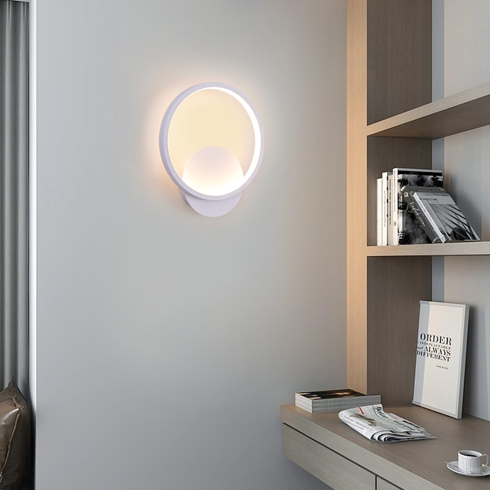 Riserva 12W apliques de pared modernos,apliques pared dormitorio Accesorios de iluminación para la sala de estar Dormitorio Baño Cocina Comedor, Blanco cálido