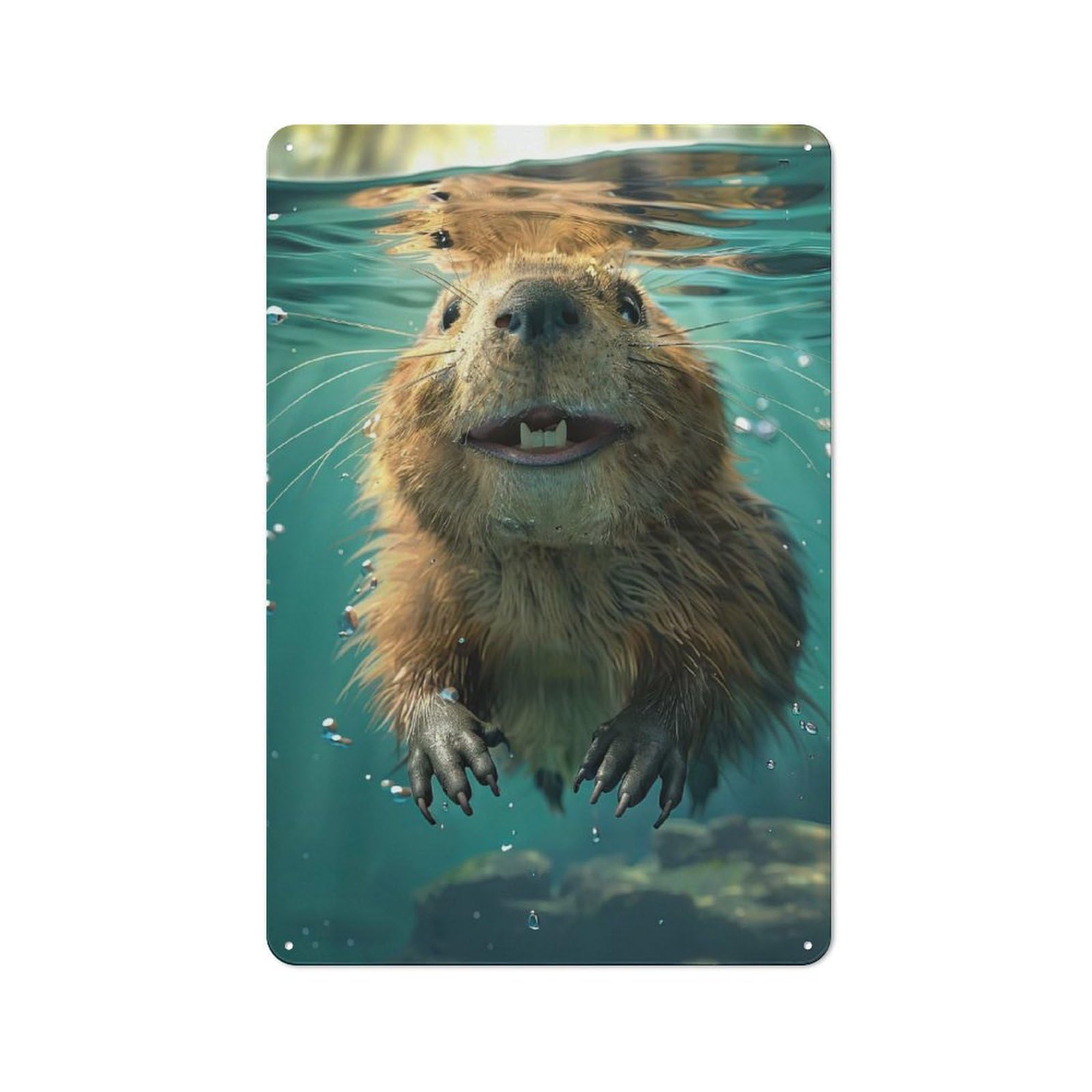 Metal Wall Sign 30x20cm Featuring Beaver Sea for Pub Or Café, Housewarming Wall Decor for People Furnishing Pub And Café