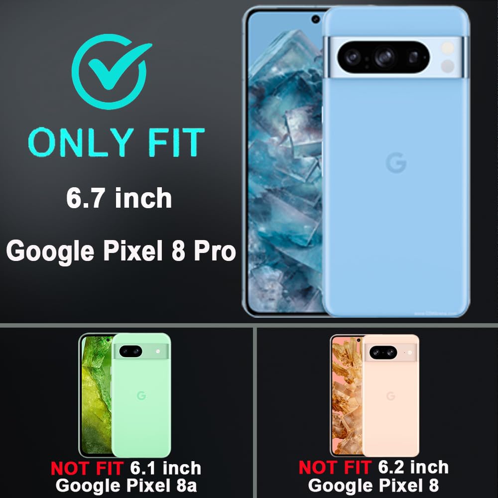 Funda para Google Pixel 8 Pro con 2 protectores de pantalla de vidrio templado y 1 protector de lente de cámara, grado militar 3 en 1, resistente, a prueba de golpes, caídas y polvo