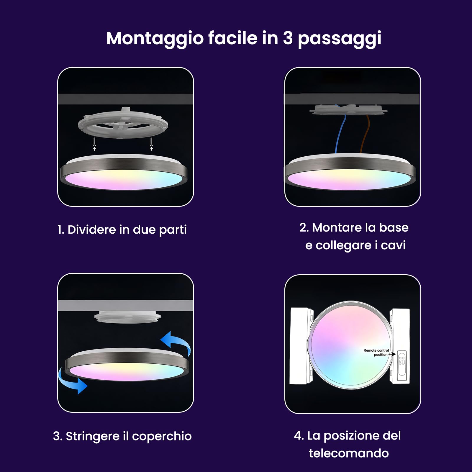 Yeelight Smart Plafoniera LED RGB Office Close-to-Ceiling Lights, 60 W, 3800 Lumen, 2700 K-6500 K, dimmerabile, fai da te, compatibile con Alexa, per soggiorno, camera da letto, cucina, corridoio, 60