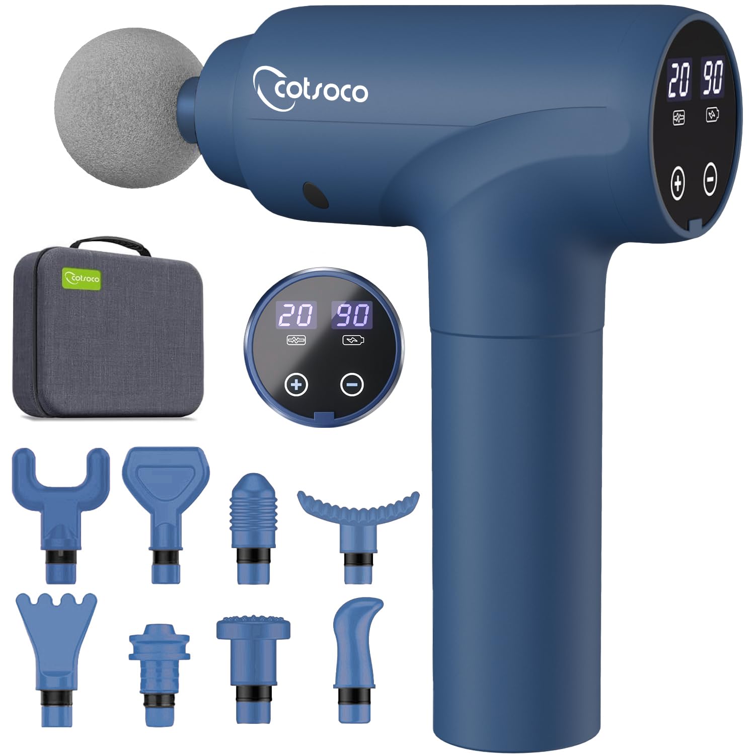 cotsoco Massage Gun Deep Tissue, Fathers Day Dad Gifts, Muscle Massage Gun with 9 Attachment Heads 20 Speeds &amp; Silent Brushless Motor for Pain Relief, Handheld Percussion Back Massager Gun