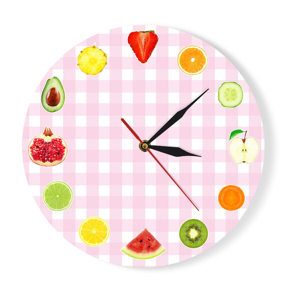 junli 12 Types Fresh Fruits Slice Wall Clock 12 Inch Acrylic Modern Design Silent For Any Room Dining Room Kitchen Office Cz-033