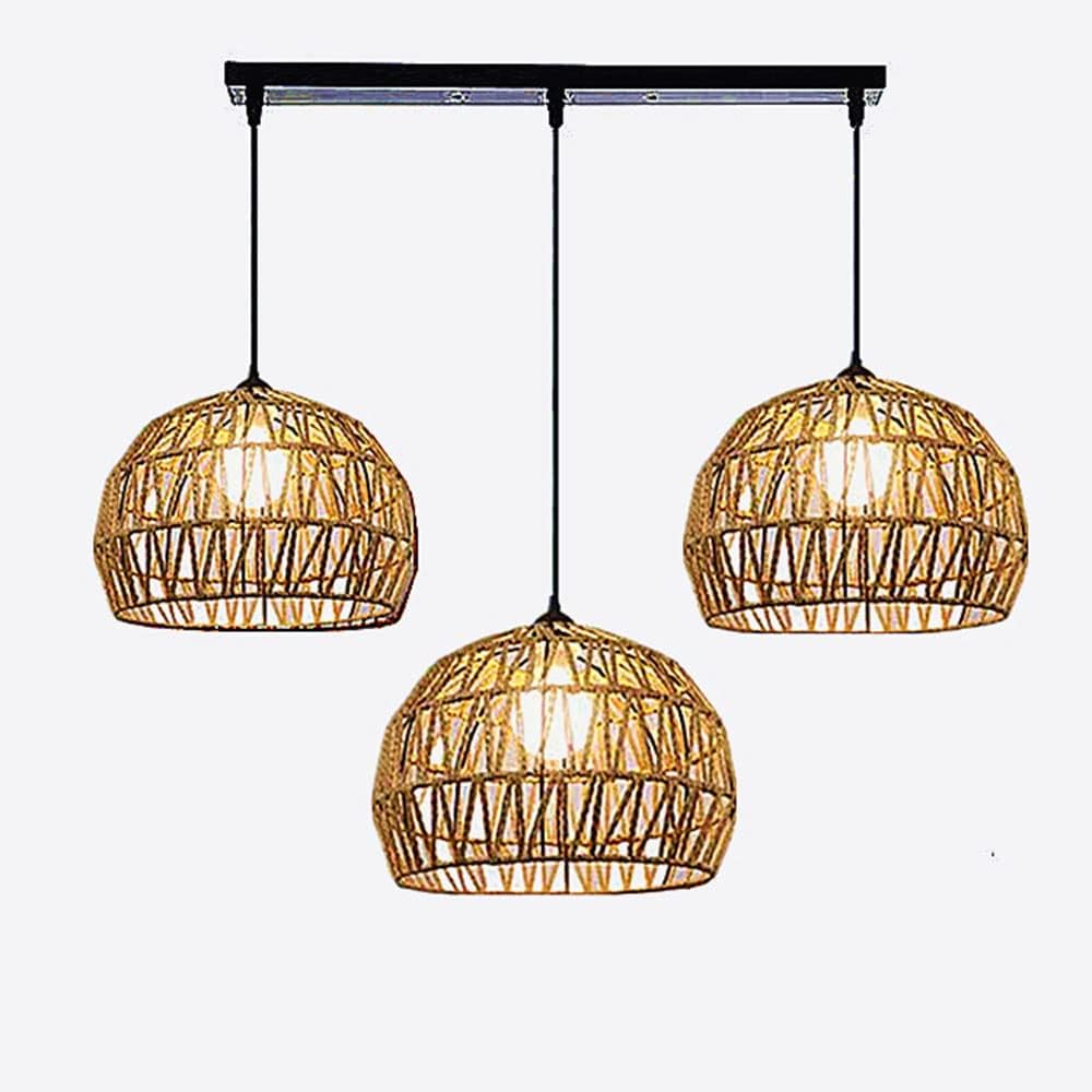 LANTANB Black Rattan Pendant Light 3 Light Cluster Pendant Light for Stairwell Brown Bamboo Basket Wicker Chandelier Farmhouse Ceiling Hanging Lamp for Kitchen Island Dining Room Restaurant ﻿