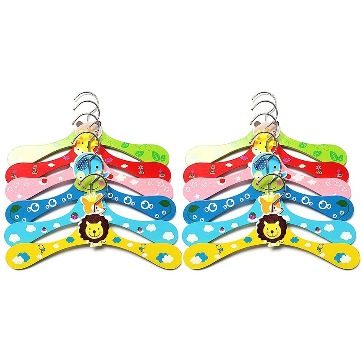 Appendiabiti Legno Per Bambini - Set Di 12 Con Ganci Antiscivolo E Motivi Animali Colorati - Foto 7
