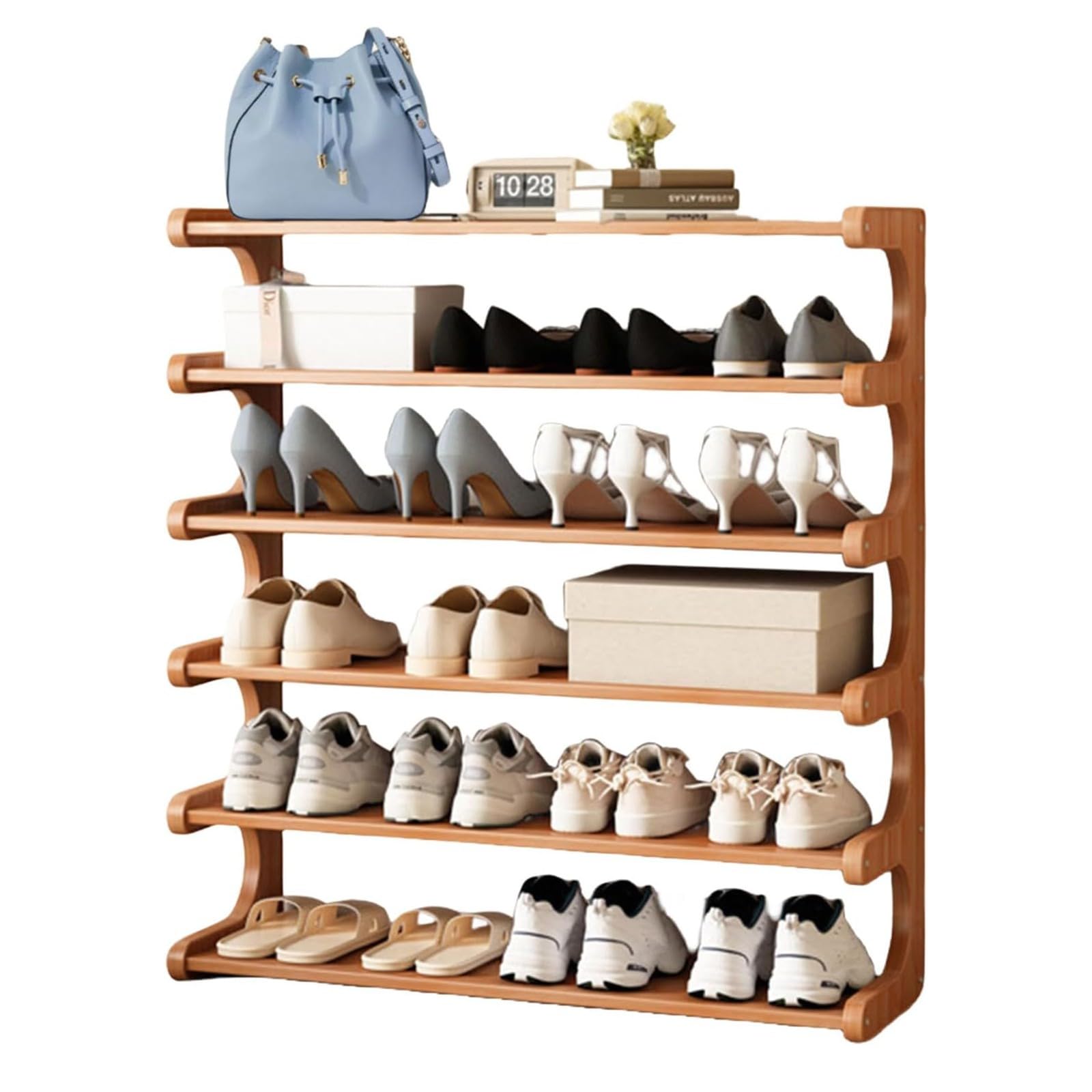 Étagère à chaussures en bambou grande capacité 6 niveaux meuble multifonction