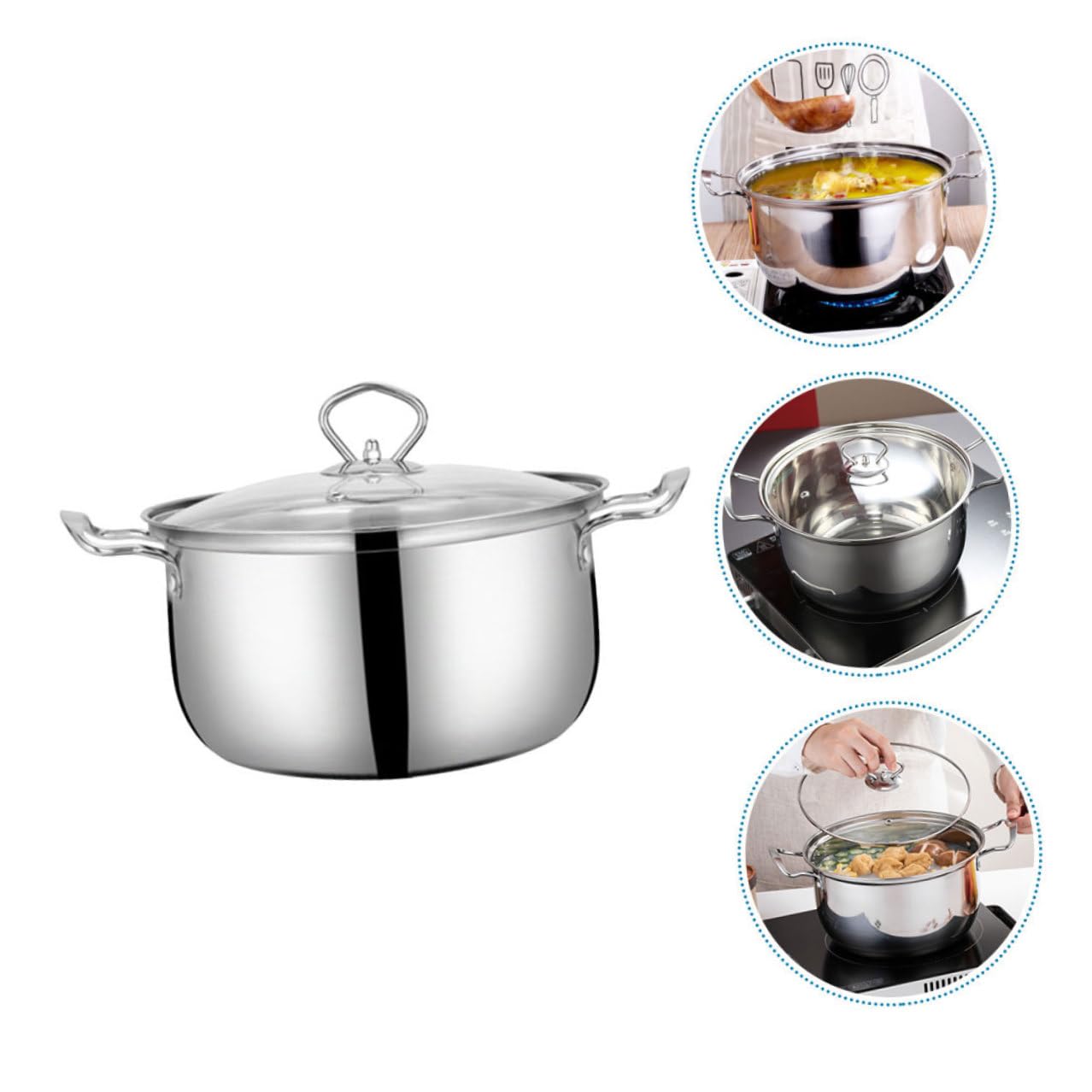TOYANDONA Marmite Antiadhésive en Acier Inoxydable Argenté, Fond Épais pour Cuisson Uniforme, Compatible Cuisinière à Gaz et Induction, Équipement la Cuisine pour Pot de Nouilles