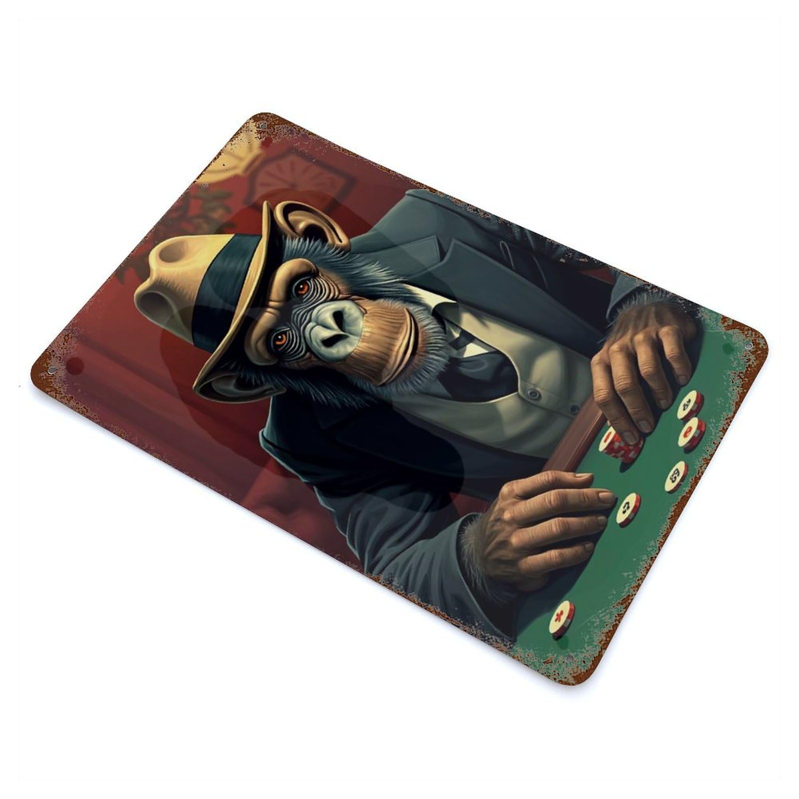 Monkey Poker Retro Metal Sign 11.8"x7.9", Farmhouse Wall Decor for Cafe, Home Bar And Lounge Decor