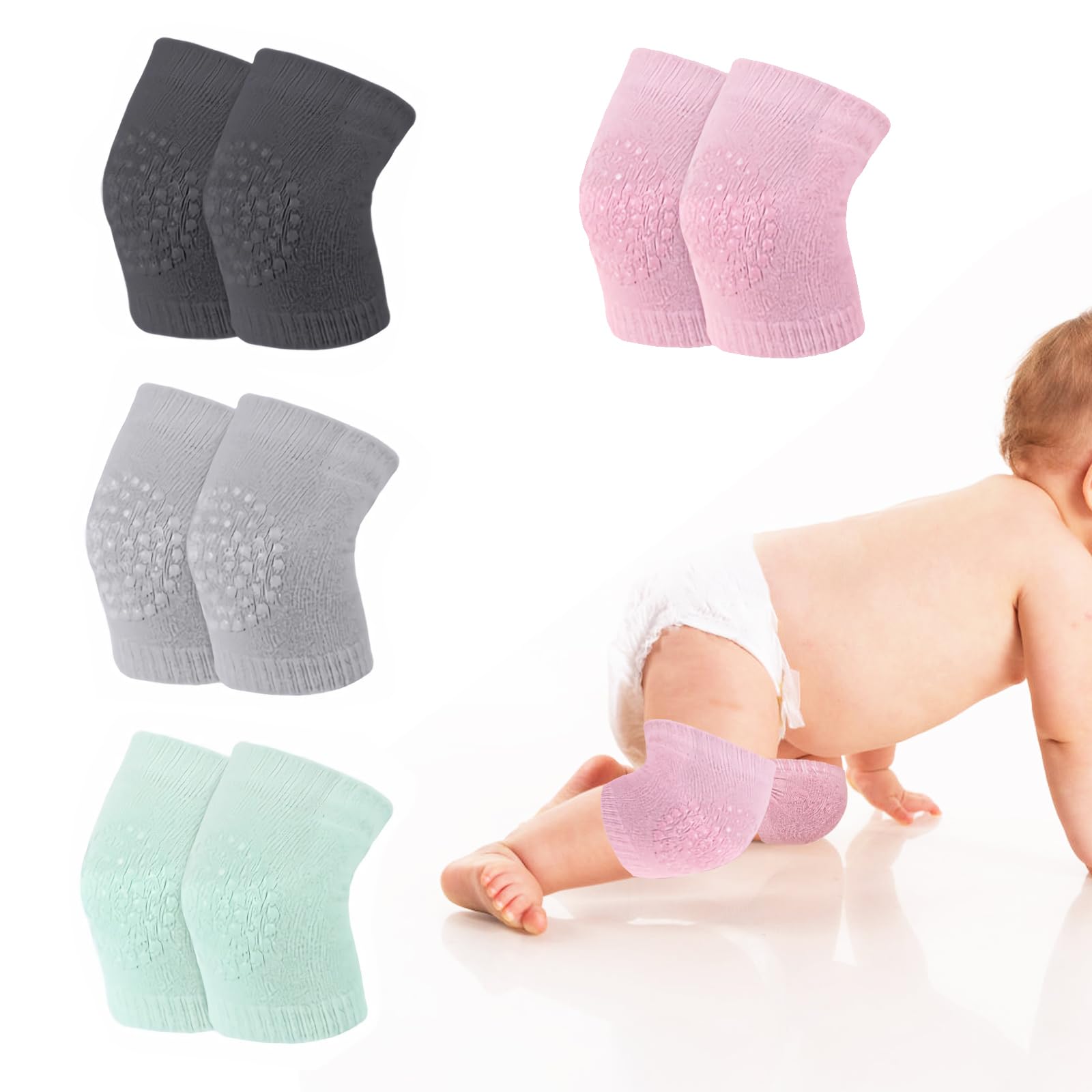 Knieschoner Baby Krabbeln 4 Paare Baby Knieschoner Zum Krabbeln 22g Krabbelhilfe Für Babys Anti-Fall und Anti-Rutsch, geeignet für Krabbeljungen und Mädchen Im Alter von 0–24 Monaten.
