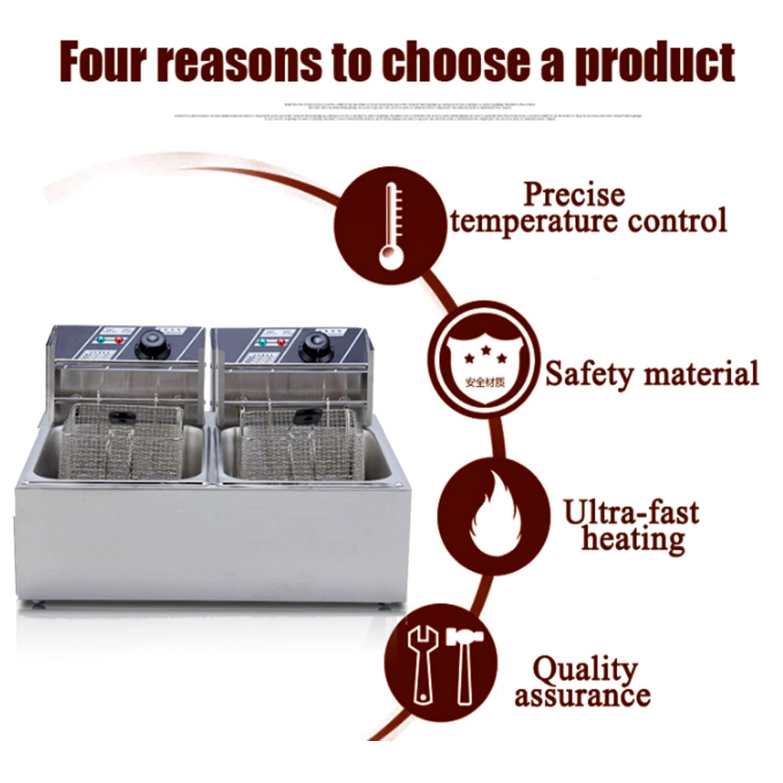 Friggitrice elettrica a Doppia Vasca in Acciaio Inox Friggitrice Commerciale, capacità 2 cestelli 10L X 2 Friggitrice elettrica da banco per Uso Domestico e per ristoranti