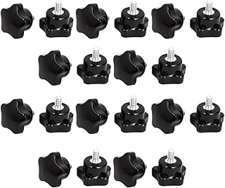 Aexit M6x10mm Male Chain & Rope Fittings Thread Screw on Star Head Clamping Knob Grip Wire Rope Clips Black 20pcs