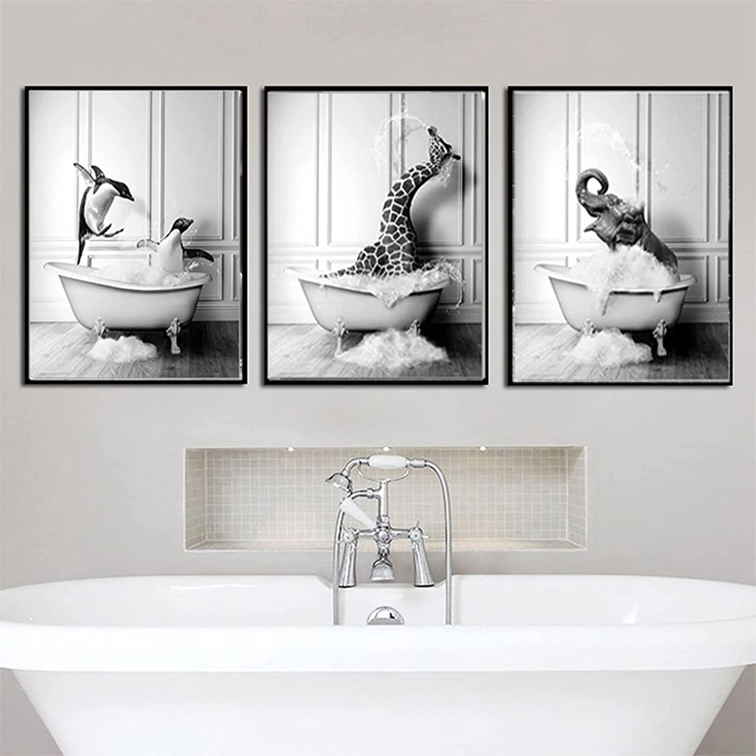 ZFTCN Black White Cute Animal Picture, Animal In The Bathtub Wall Art  Prints Funny Bathroom Pictures Canvas Poster Home Decor – 4 Pieces Without  Frame (50 x 70 cm x 4 Pieces) – BigaMart, image size:1500x1500