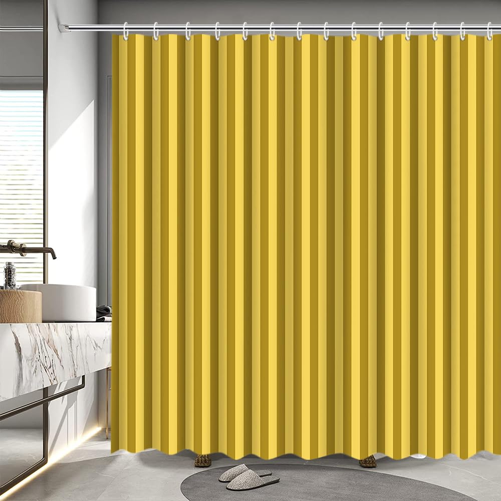 Rideau de douche imperméable à rayures jaunes MEHOFOND lavable 183x183