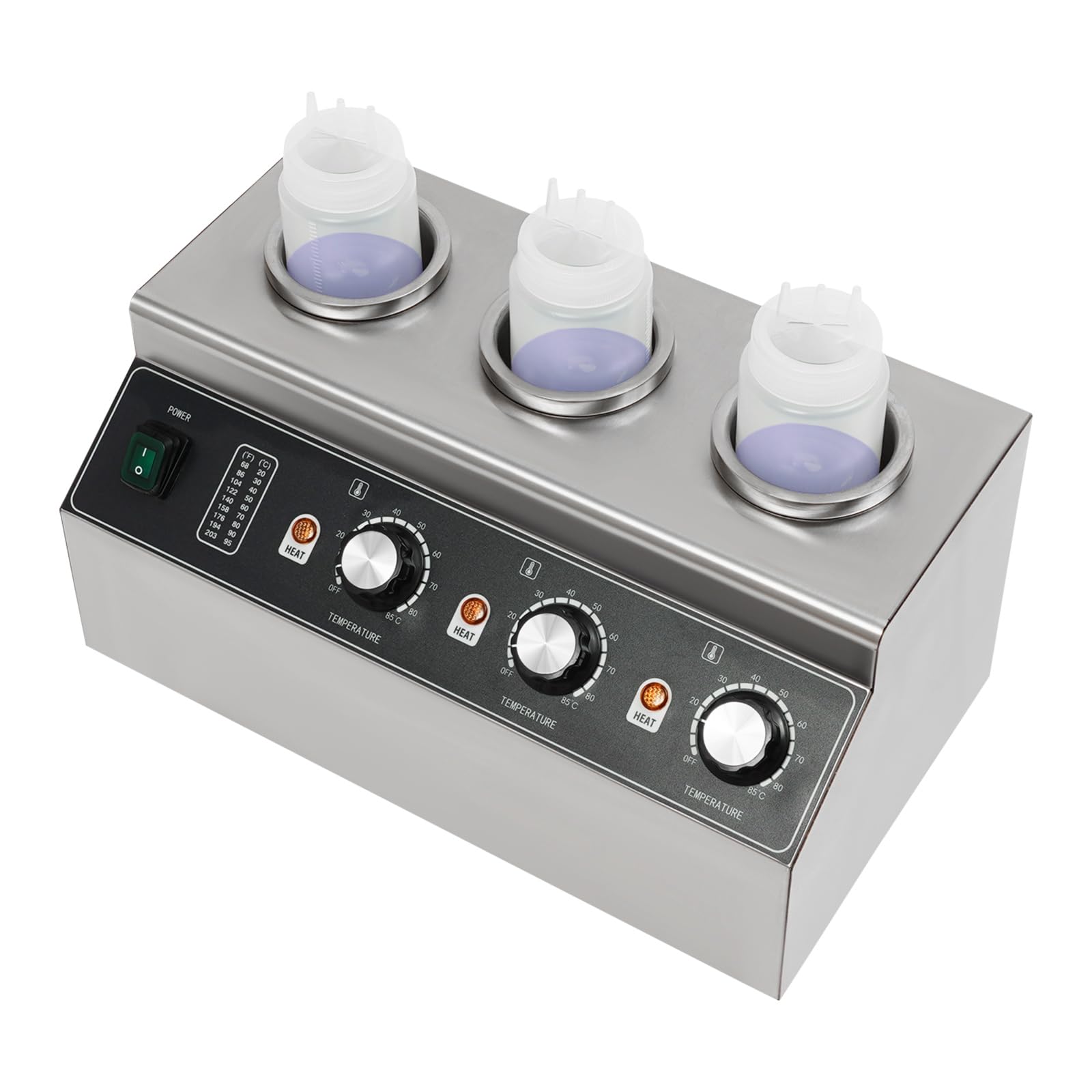Scaldavivande elettrico a 3 scomparti, per ketchup e salsa di formaggio, regolabile a 30-85 °C, 680 ml per bottiglia, 300 W, 220 V, in acciaio inox, ideale per ristoranti e caffè