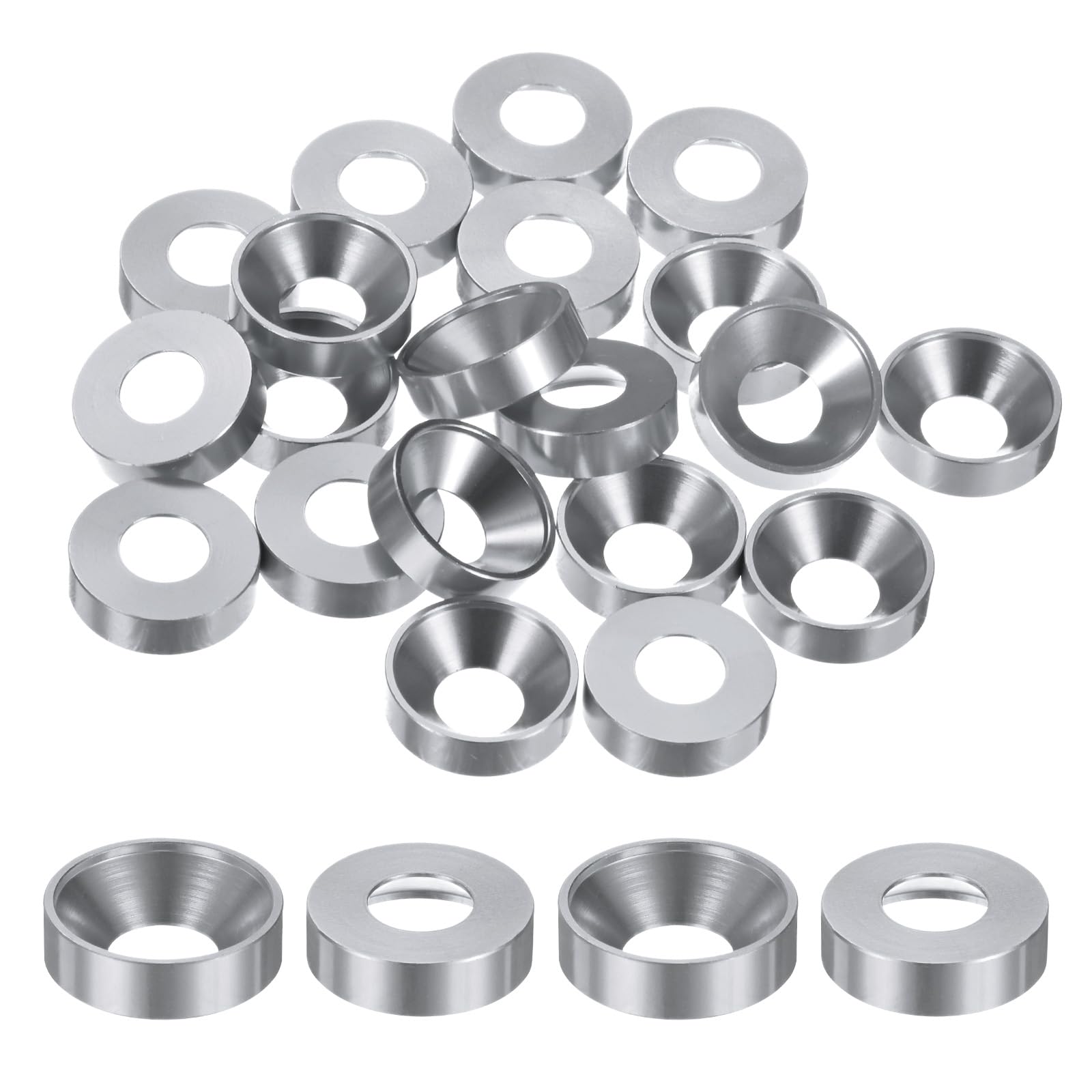 M METERXITY 20-Pack M8 Countersunk Finish Washers, Hole Dia 0.31"/8mm Alloy Aluminum Finish Cup Washer Screw Head Gasket for Industrial/Screw RC/Car/Motorcycle/Mechanical Parts [Silvery]