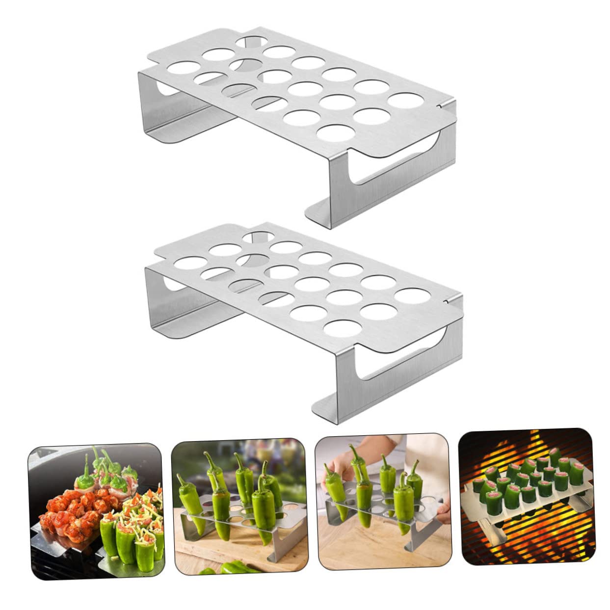 GALPADA Supporto per Grill in Acciaio Inossidabile 2 Pezzi 18 Fori Antiscivolo per Barbecue Esterno Leggero per Jalapeno e Barbecue Amici