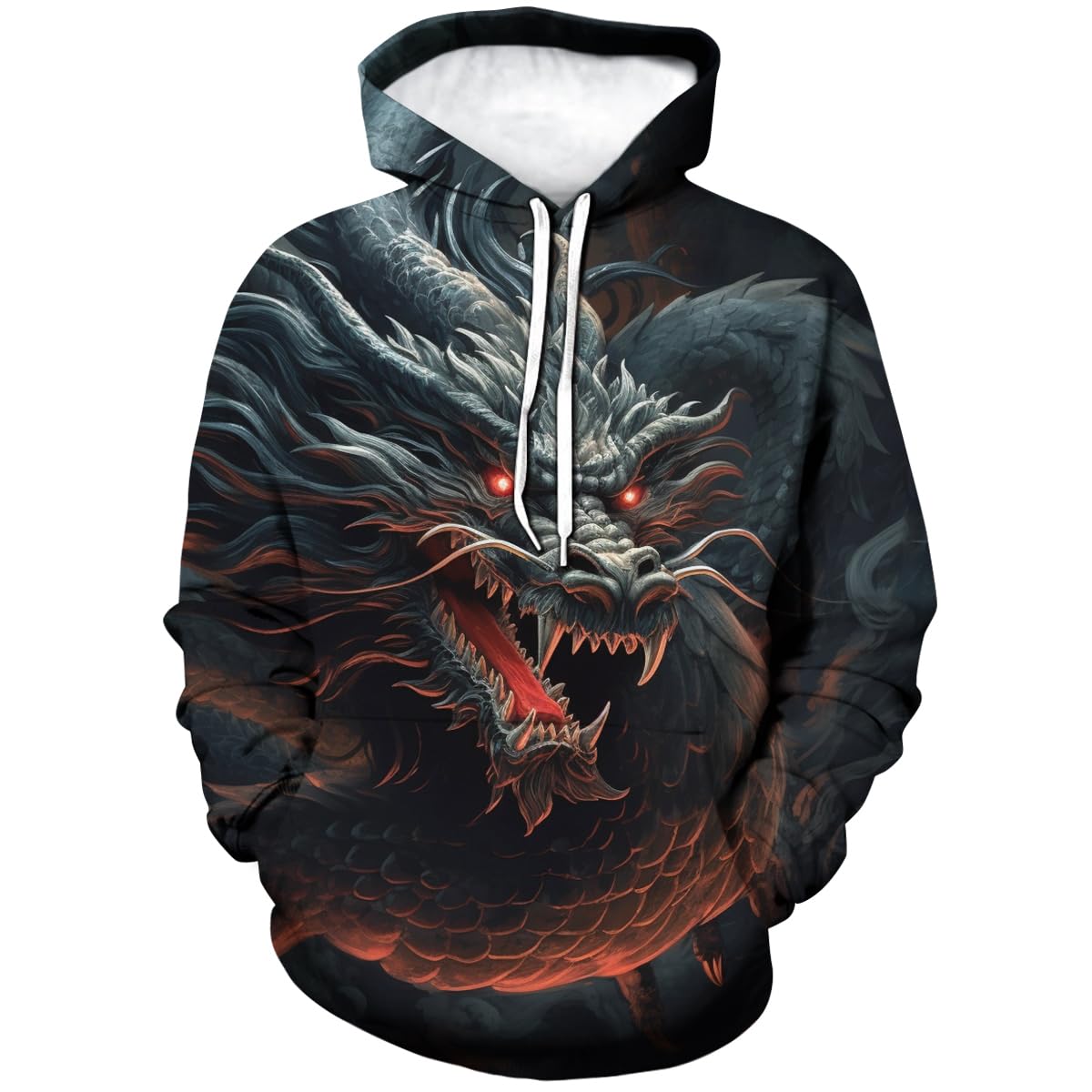 Men's Novelty Dragon Graphic Hoodie Sweatshirt Pullover with Pocket