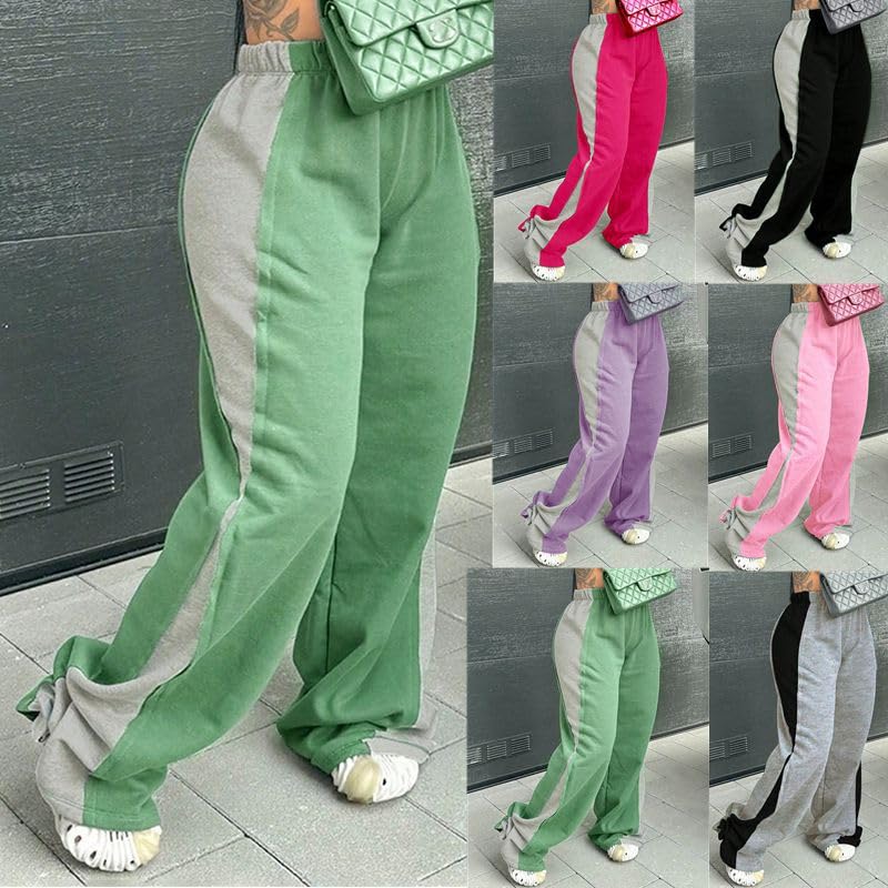 Unybwonn Womens Baggy Sweatpants Color Block High Waisted Straight Wide Leg Lounge Pants Track Elastic Y2k Jogger Trousers4