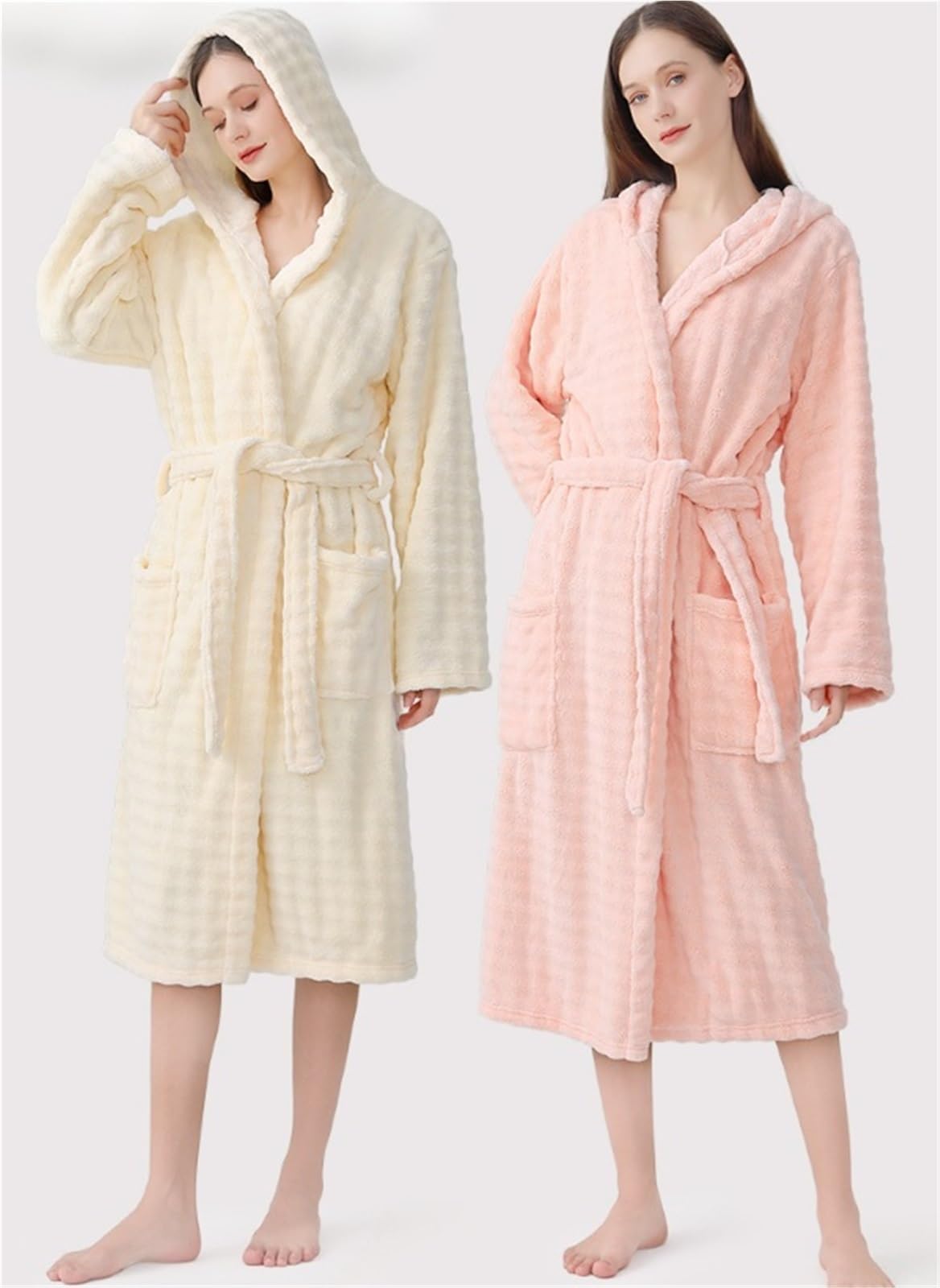 Albornoz Para Viajes Piscina Albornoz De Lana For Mujer Cálido Con Capucha Bata Cinturón Felpa Bolsillos Camisón Suave Ropa De Dormir