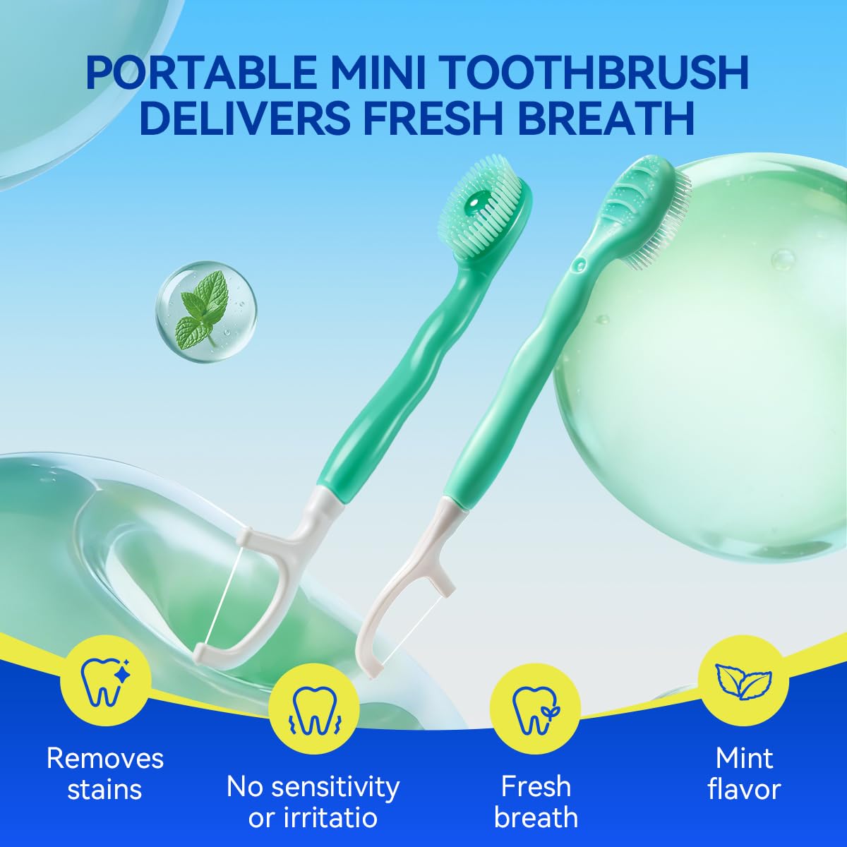 Cepillo de dientes desechable de viaje, paquete de 30 envueltos individualmente, cuidado bucal todo en uno con cuentas refrescantes de menta, no necesita agua, cepillo de dientes para llevar