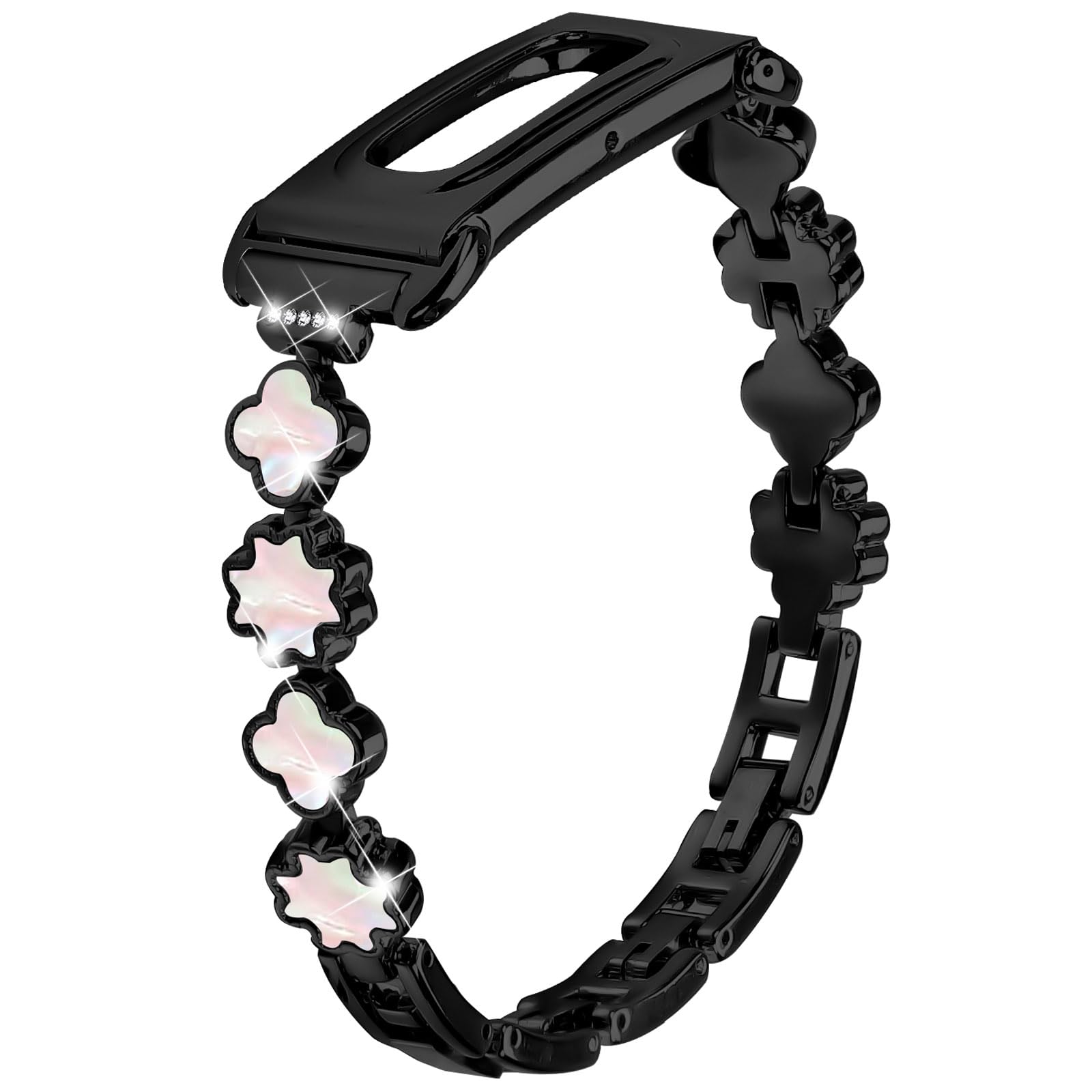 NovemFoal Four Leaf Clover Shell Watch Band Compatible with Fitbit Air Bracelet, Replacement Slim Wrist Strap, Black