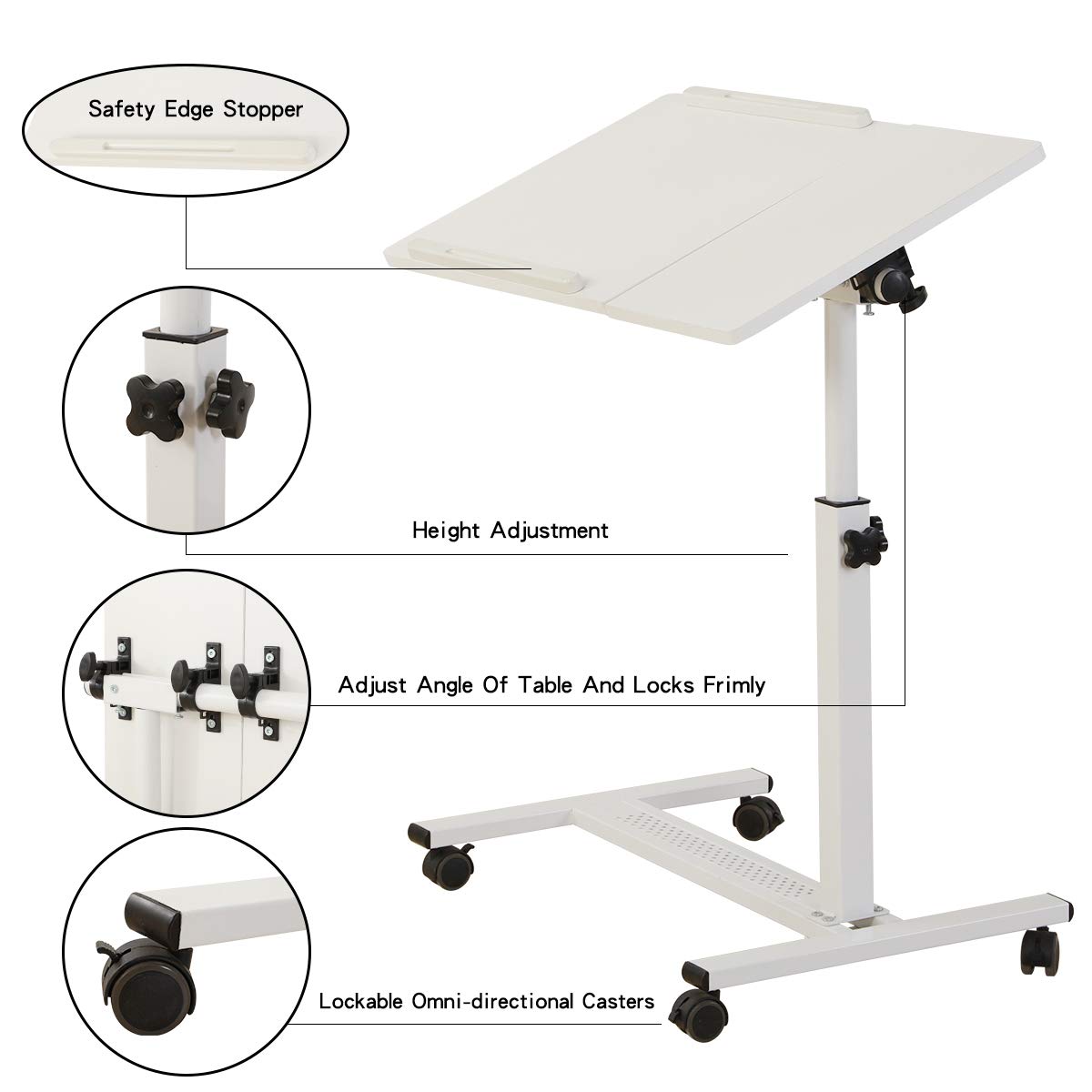 TigerDad Rolling Laptop Table Rolling Laptop Desk With Wheels Rolling Laptop Stand Adjustable